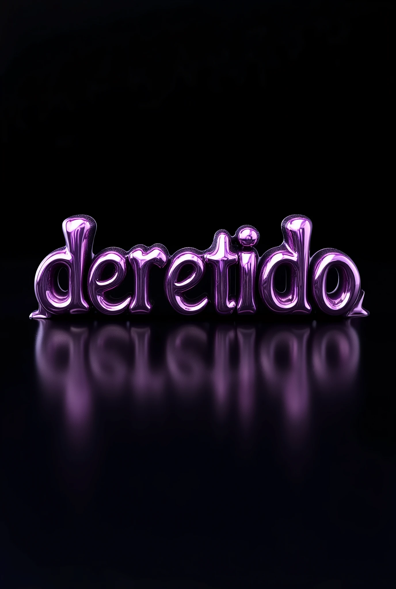 word "melted" in Portuguese language in dark purple chrome color with black background, electronic melted appearance