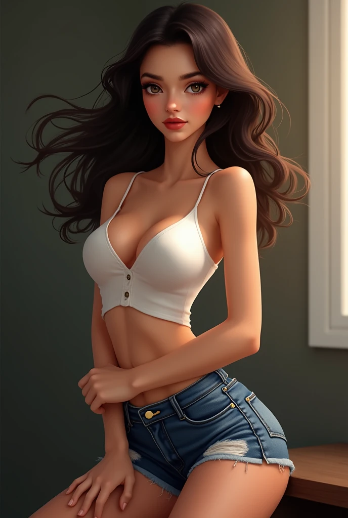 Girl
2
Caucasian
Brunette
White top tank
Deep cleavage
Denim miniskirt
