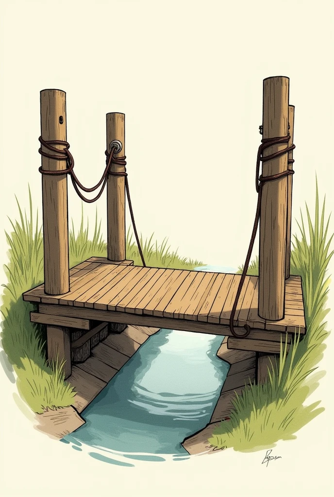a small-scale drawbridge that opens in the middle in wooden materials in sketch