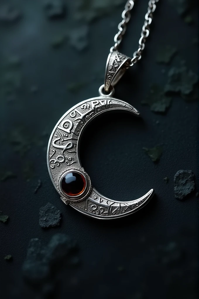 imagine a piece of jewelry that is both subtle and intricate, reflecting the cunning and sly nature of the deity.
The piece is a silver pendant shaped like a crescent moon, symbolizing mystery and the hidden. The moon is delicately carved with fine details, including subtle runes and swirling patterns that catch the light just enough to hint at their presence without being overt. At the center of the crescent, there is a small, dark gemstone—perhaps a black opal or onyx—glowing faintly, almost as if it’s alive with secretive energy.
The pendant is hung on a thin, silver chain that blends seamlessly with the wearer’s attire, making it almost unnoticeable unless one knows what to look for. The chain itself has a faint, barely visible shimmer, as if it’s woven from the very fabric of shadows.