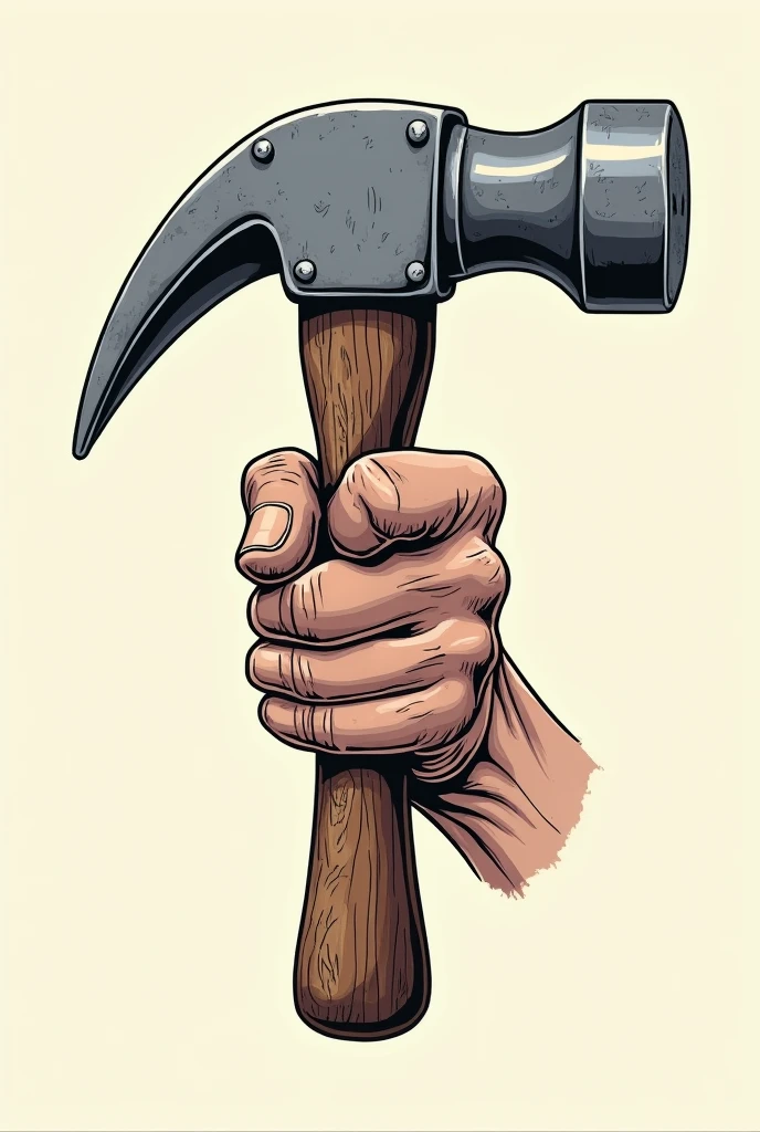 Logo of a clothing brand that is a hand with a hammer