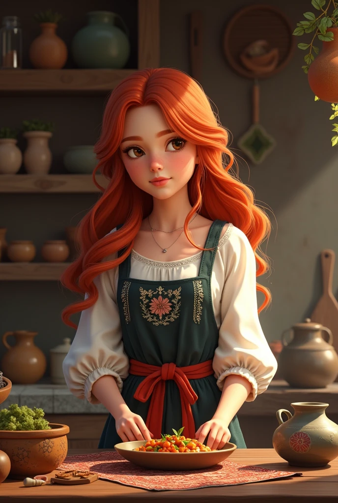 Girl cooking wavy hair Russian 