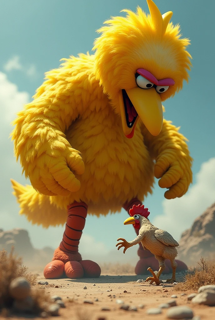 Big Bird Attacking a Featherless Chicken