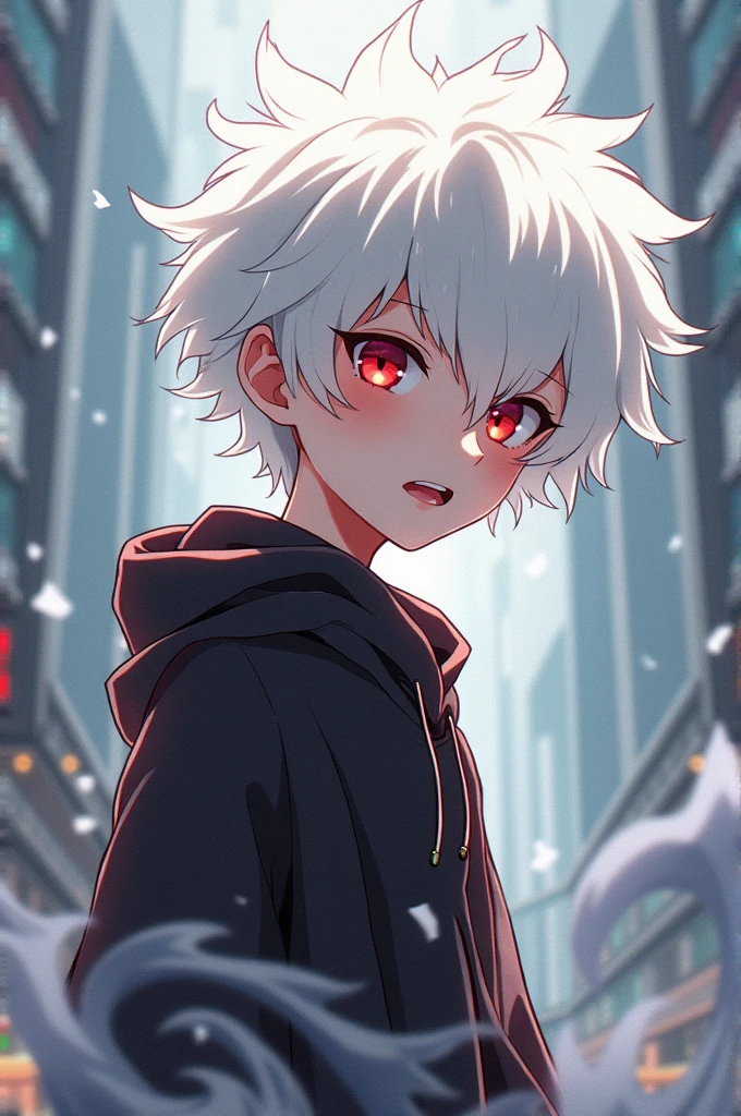 Anime animation a cute thin albino boy and with the animation of boku no hero 