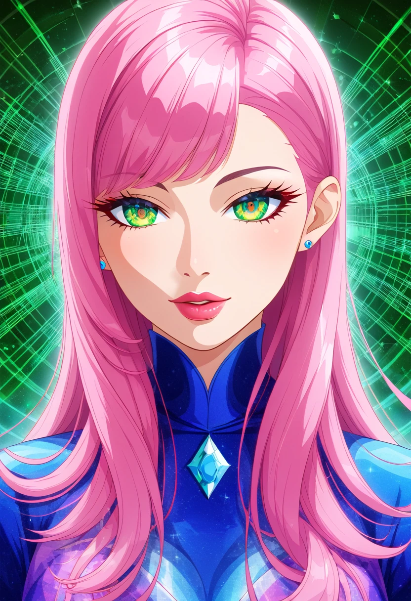 masterpiece, best quality, dynamic, cinematic, mystical, beautuful japanese girl, beautiful detailed eyes, beautiful detailed lips, extremely detailed eyes and face, long eyelashes, teacherly pose, advanced modern expressionism, rich textures, amalgamation of modern and classical influences, diverse materials, high contrast, pink rose, vivid colors, gold liquid splatter, emerald green background, breathtaking color palette, flowing elegance, sharp geometric symbolism, Leyendecker, Jackson Pollock splatter dynamics, Gustav Klimt ornamental gold, chiaroscuro, kaleidoscopic, multidimensional, ethereal glow, captivating uniqueness, surreal juxtapositions, visual symphony, unforgettable visual narrative, edgy, mathematical, simple-shaped vectors, highly modern, stylistic, polygonal abstraction, vector art, bold lines, minimalist color scheme, digital art, abstract geometry