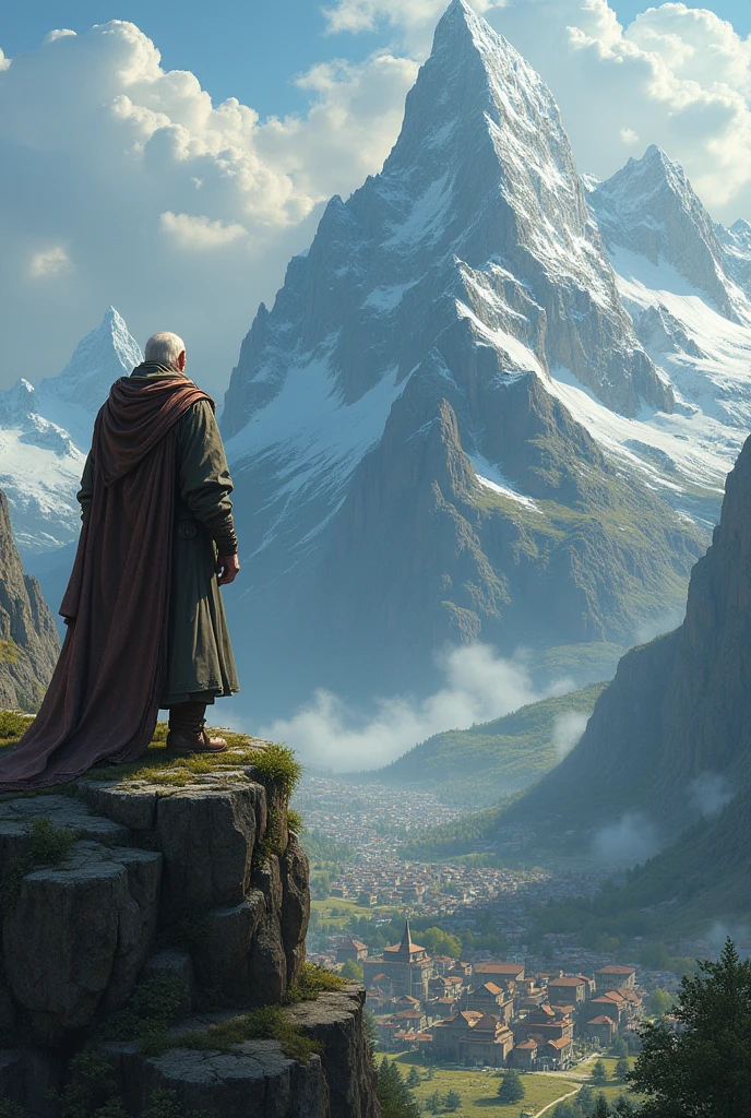 An old with great body standing on mountain through big rock on village people and people get hurt 