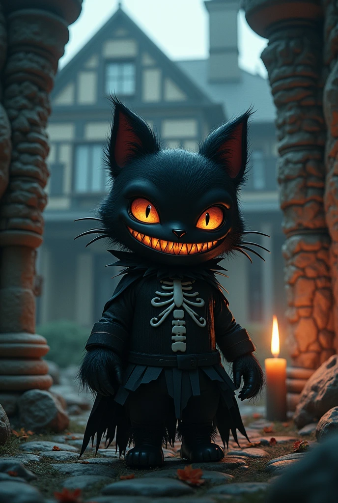Create Kuromi from Hello Kitty in a haunted house 