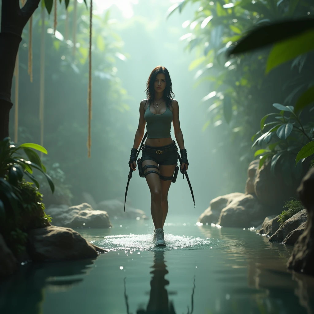 [4K] AI Lookbook Lara Croft Model Video - Mysterious Oasis, Water mist, Desert