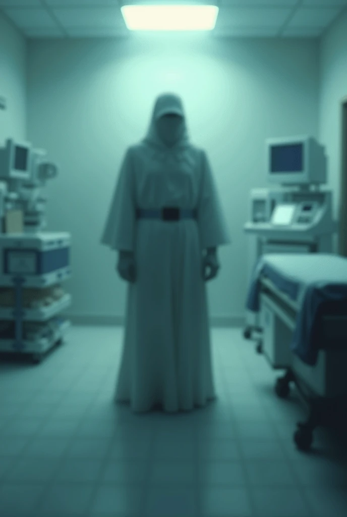an image that combines elements of a sacrifice and a modern hospital, with a blurring effect 

