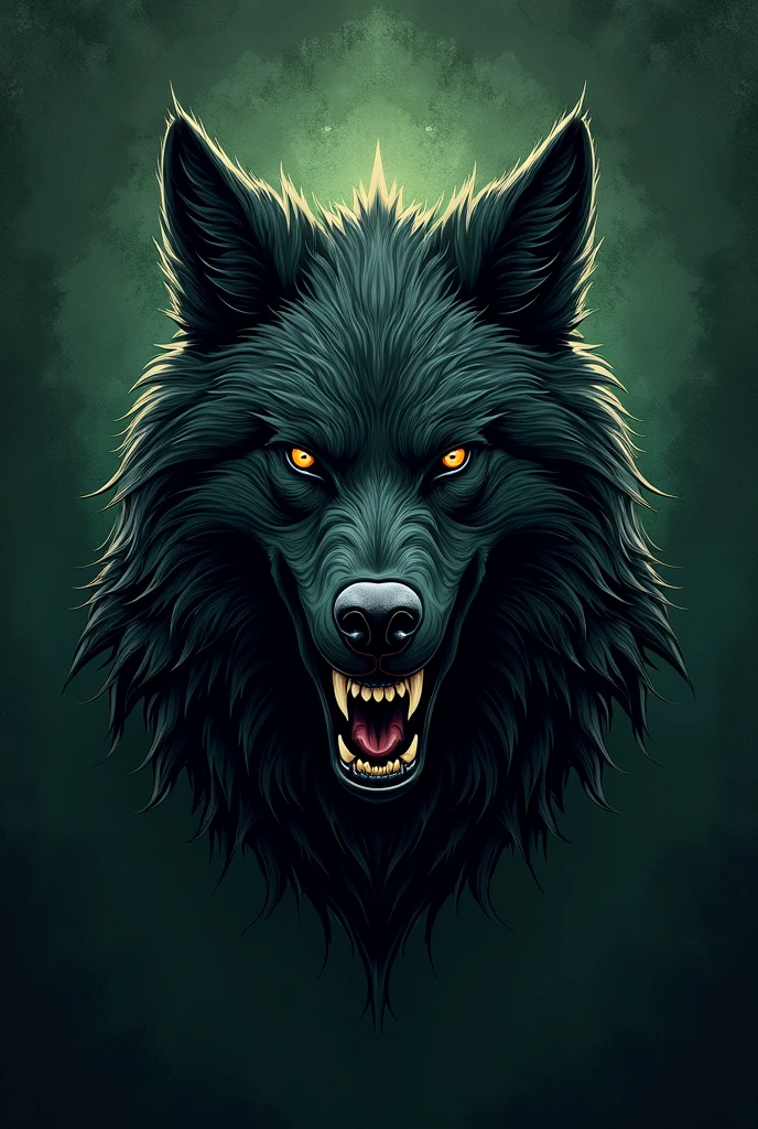 The emblem of the Necromancy faculty at Hogwarts. The color is dark green, the emblem has a black wolf with a grin. The symbolism of necromancy.