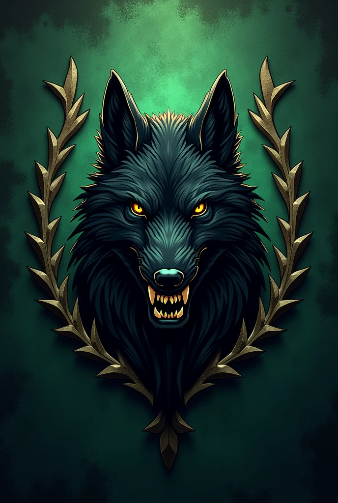 The emblem of the Necromancy faculty at Hogwarts. The color is dark green, the emblem has a black wolf with a grin. The symbolism of necromancy.