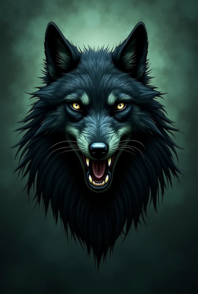 The emblem of the Necromancy faculty at Hogwarts. The color is dark green, the emblem has a black wolf with a grin. The symbolism of necromancy.