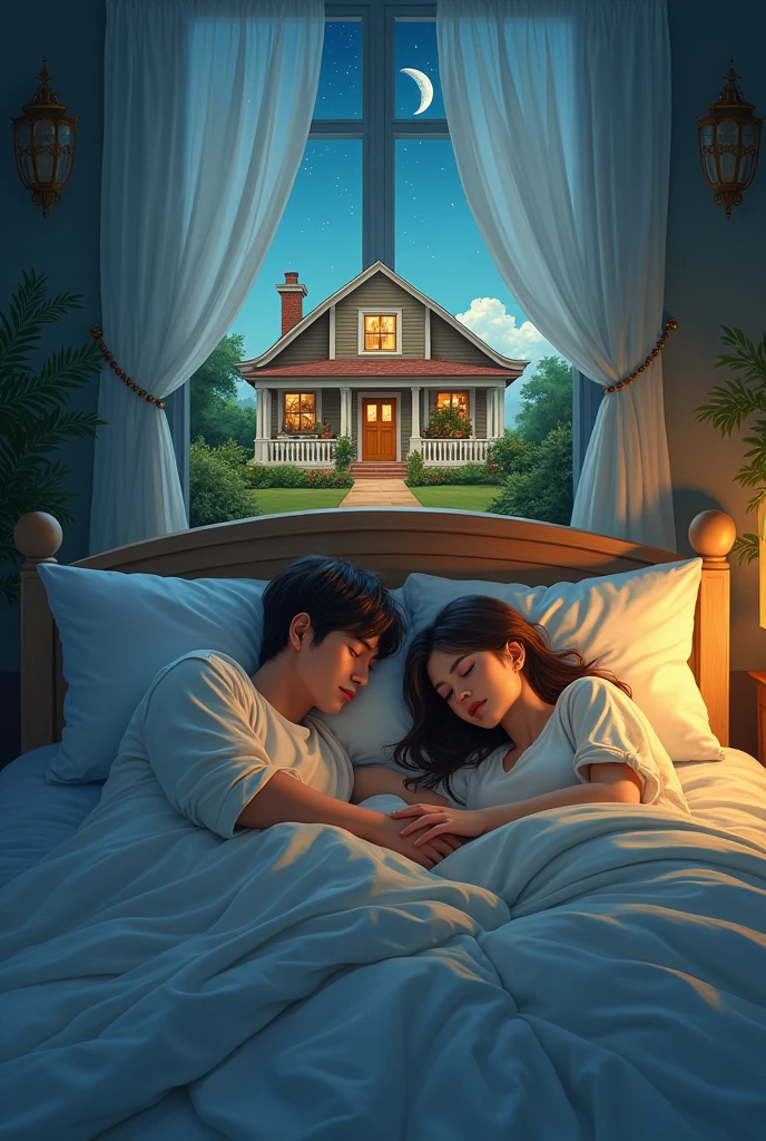 COUPLE SLEEPING AND DREAMING ABOUT THE PAINTED HOUSE