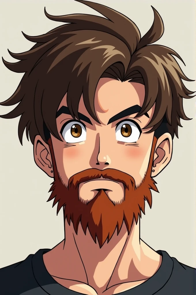 You can create the image of a brown-haired boy,with light brown eyes,and with a little mustache of colors interspersed with brown and blonde,and with the beard that covers only the reddish-brown part of the pear, approximately 20 years old? with the graphics of fragon ball z