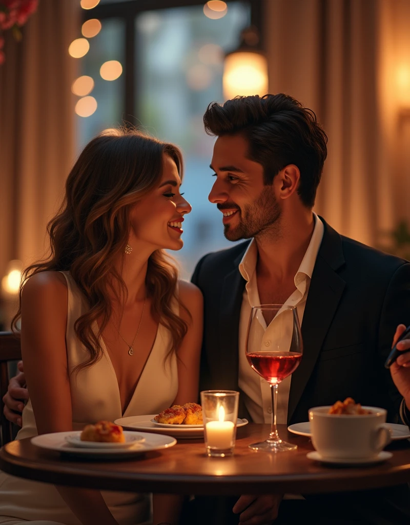 Couples man and a woman eat together