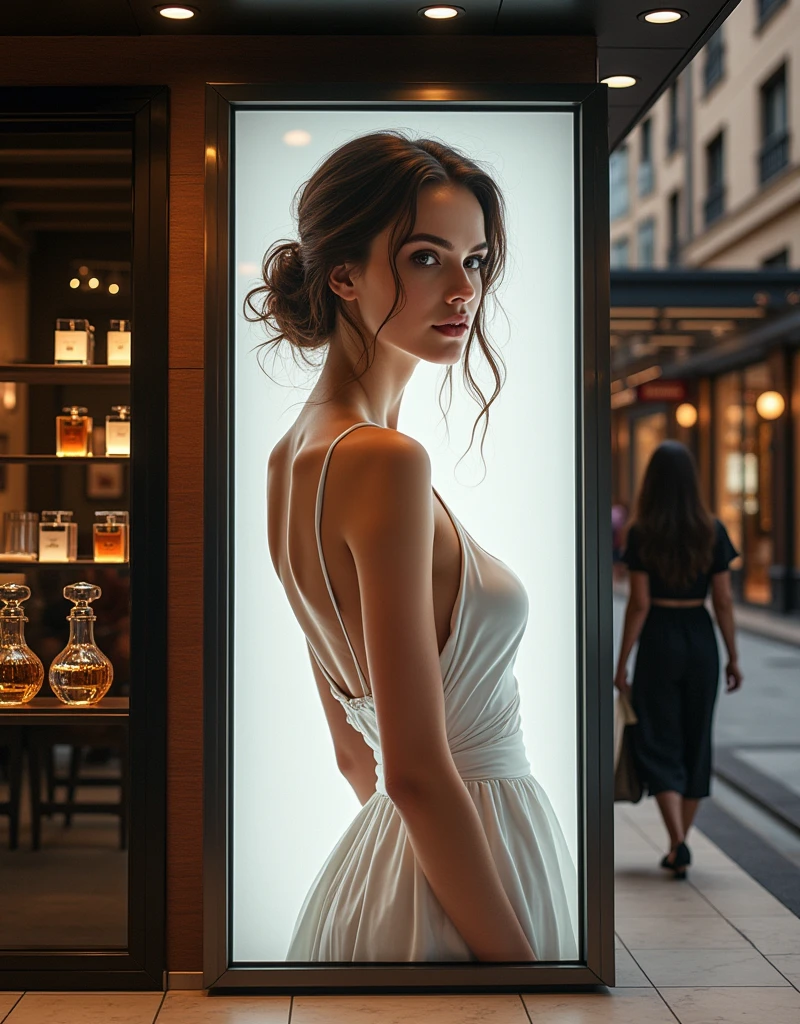 banner measuring 1 meter wide and 1.60 meters high, mockups, in a perfumery shopping center 

