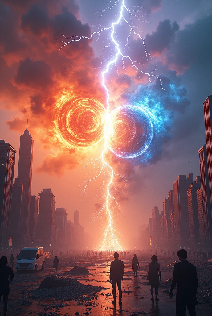 In 3D animation style "Destruction and Recovery**: Detail the damage caused by the clash between SuperNova and ThunderStrike in the city, and depict the aftermath of their fight as they work together to restore peace and order"