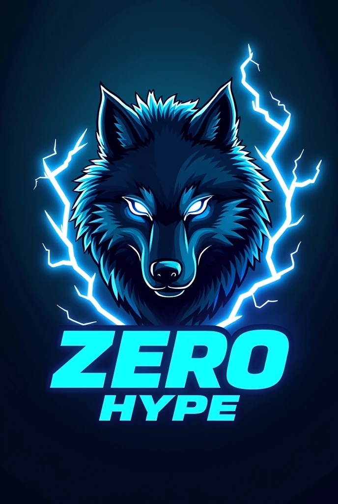 Gamer logo with a wolf with glowing eyes and blue lightning and the word ZERO HYPE written in blue letters