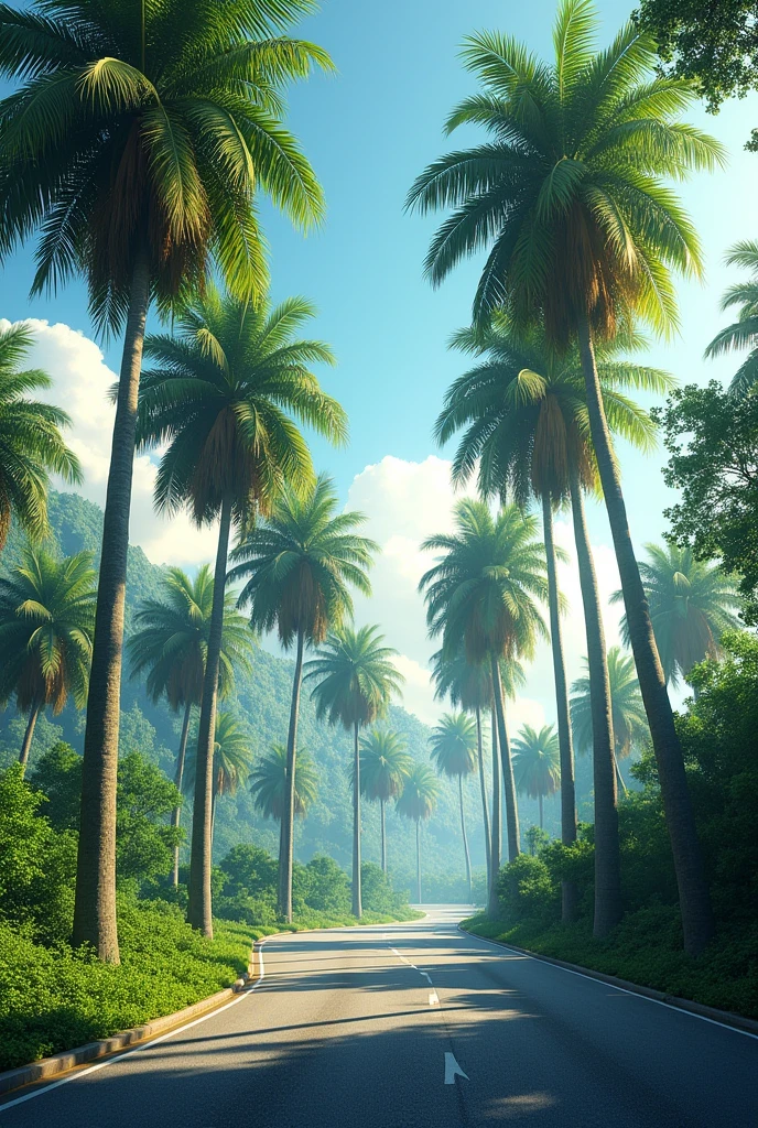 A Big palm trees on the side of the road