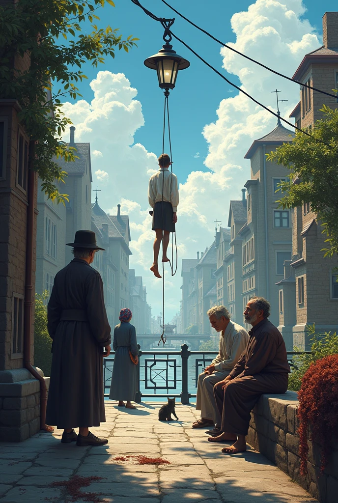the distance from the ground of a street lamp and the dangling feet of a hanged usurper; the thread stretched from the lantern to the railing in front and the garlands that decorate the route of the queen's wedding procession; the height of that railing and the leap of the adulterer who climbs down from it at dawn; the slope of a gutter and the cat that runs majestically along it to sneak in through the same window; the firing line of the gunboat that suddenly appears from behind the cape and the bomb that destroys the channel; the tears in the fishing nets and the three old men sitting on the dock mending the nets telling each other for the hundredth time the story of the usurper's gunboat, who is said to have been the queen's adulterous son,
abandoned in diapers there on the dock.
