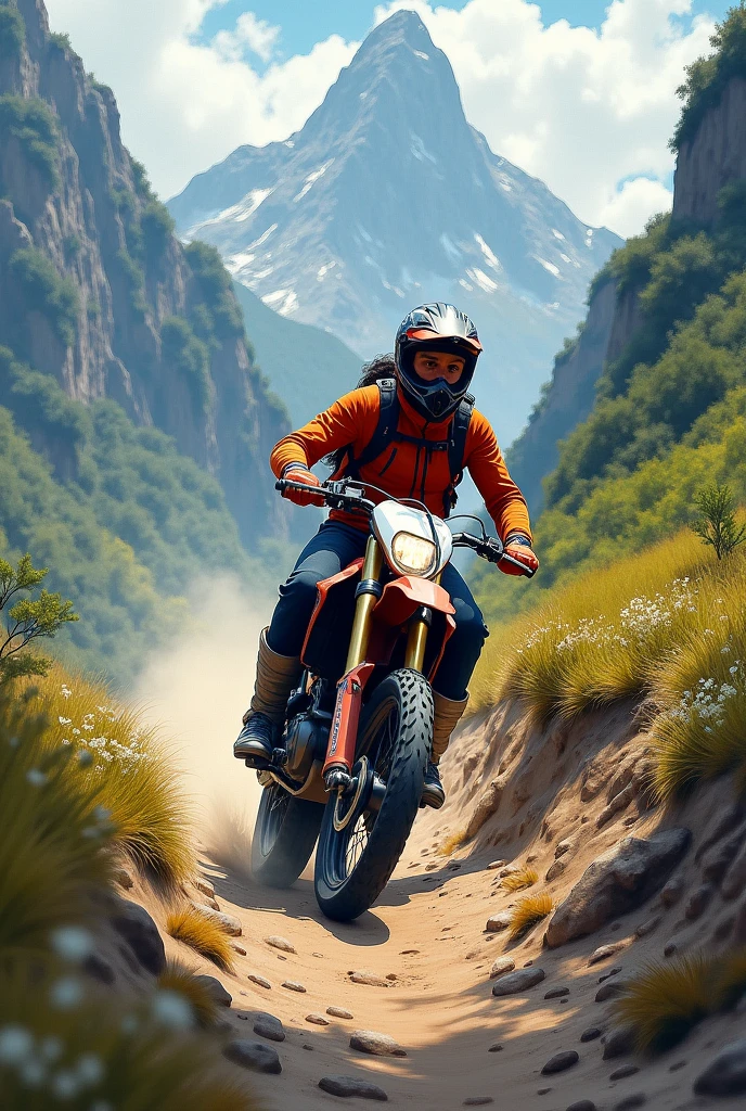 I need a sketch of a couple riding a big trail bike from behind