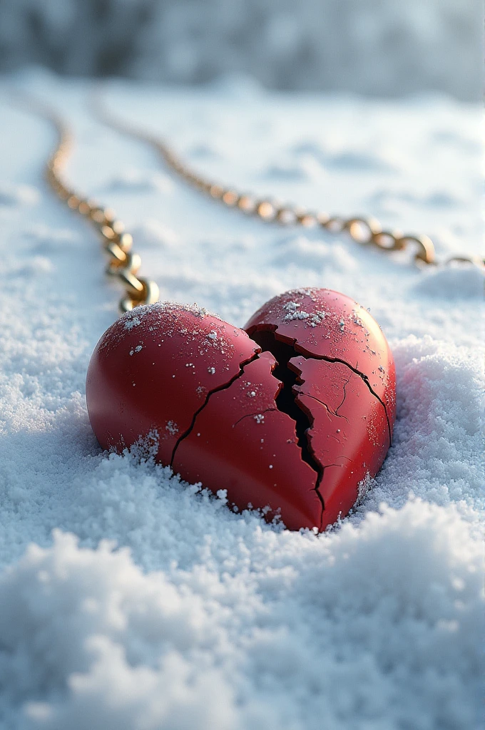 Broken Heart With Golden Chain In The Snow