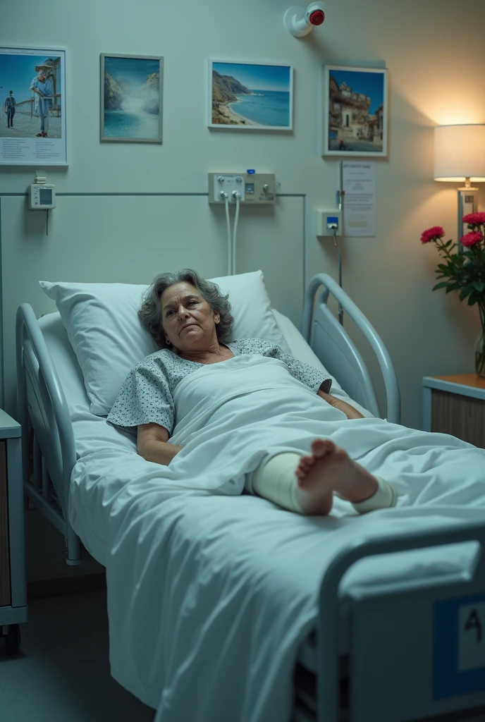 Lady in hospital with broken leg
