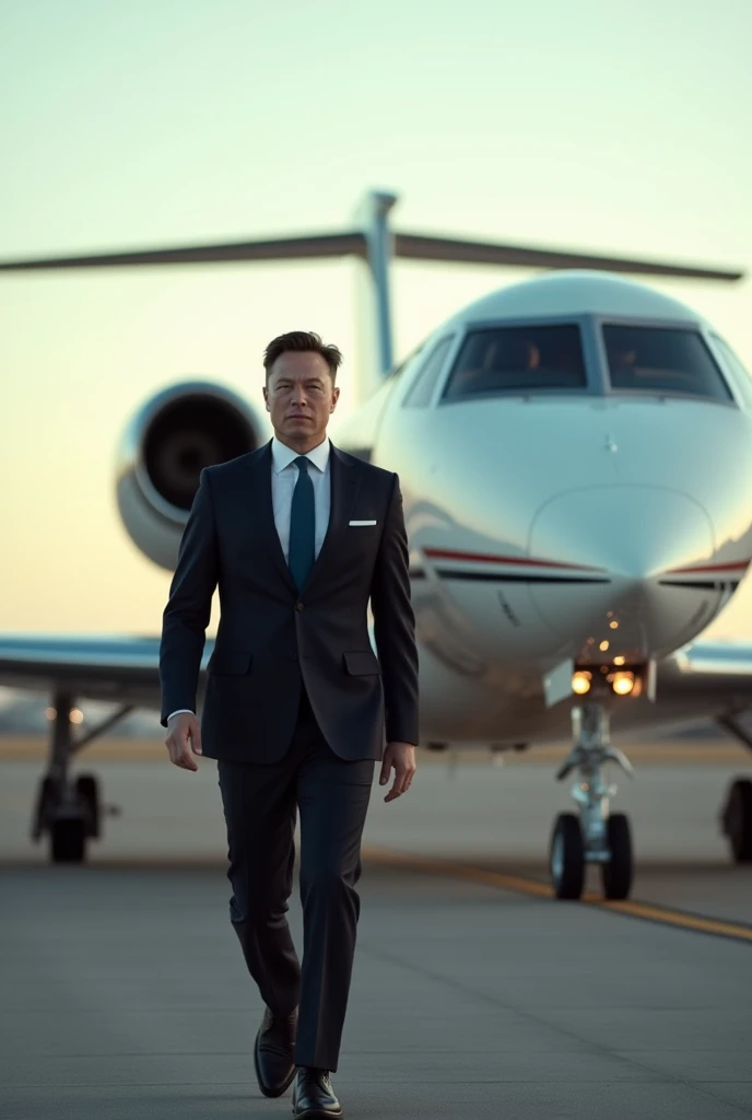 Elon Musk boarding his jet 