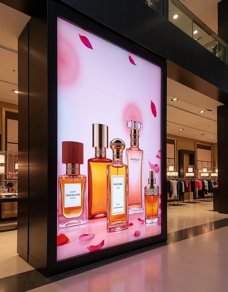 banner with a size of 1. meter wide and 1.70 meters high, mockups, in a perfumery shopping center 

