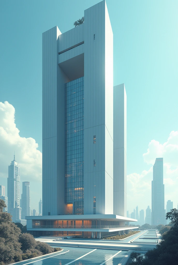 A panoramic of a cyberpunk futuristic high building, sleek design, modern touch, cyberpunk, future, centered, high quality, high detailed, sega dreamcast bitmap image, cover art style, award winning ilustration, day time, serene environment