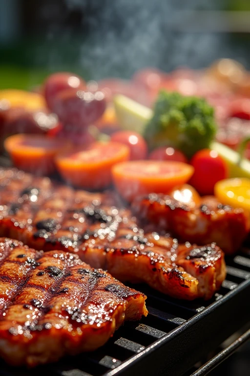 barbecue、Close-up、ingredients、Colorful vegetables and meat、food、cooking、Juicy、looks delicious