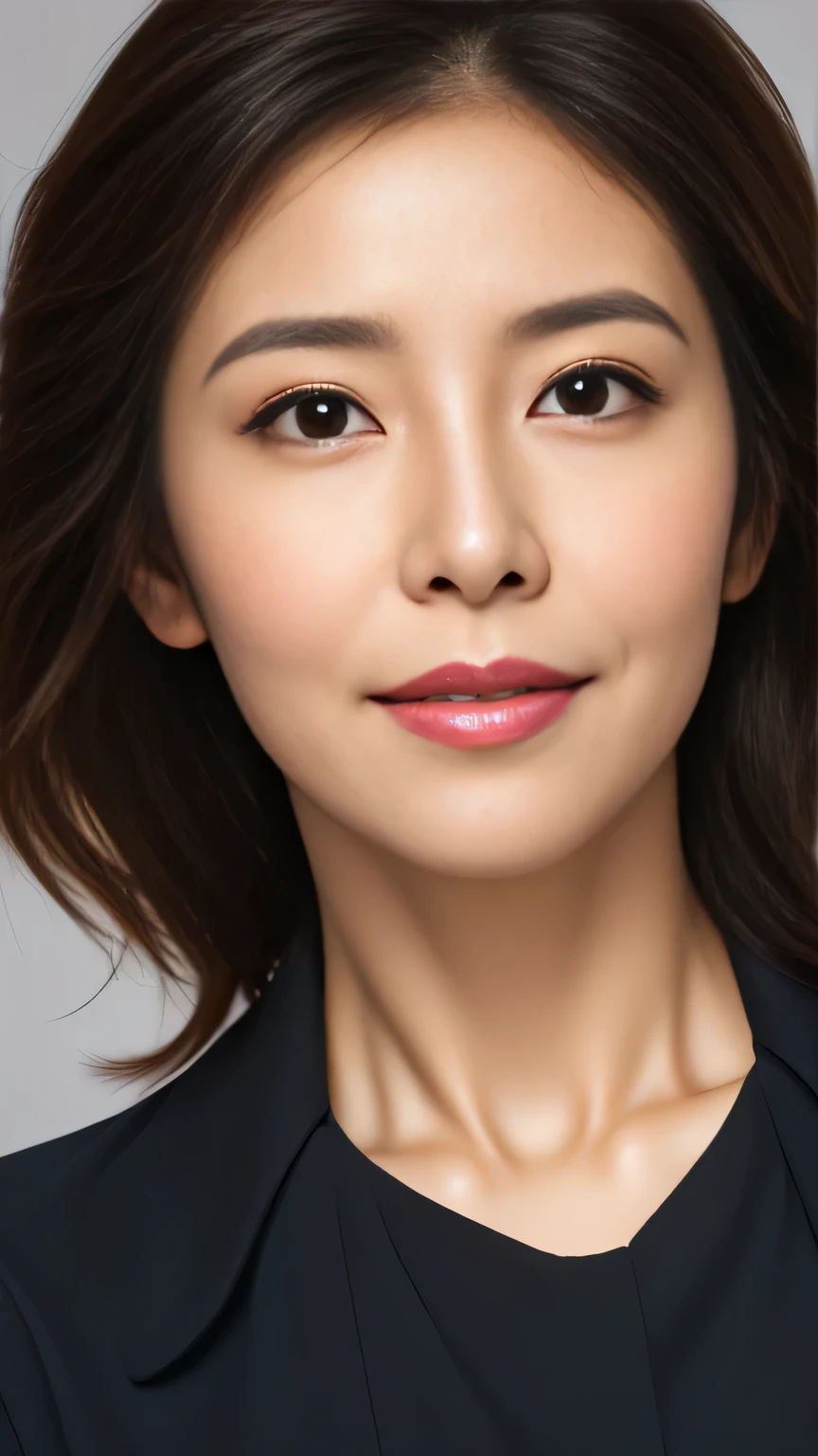 Aster Piece, Highest quality, Very detailed, 超High resolution, (photoRealistic: 1.4), 非realistic_engine, photograph, Realistic_skin_texture, wallpaper, 1 female, The Face of Japan, 40 years old、Realistic facial wrinkles、Walk towards here、(ultra Detailed face), ((Realistic skin texture 1.2))、(Fine lines appear all over the skin: 1.2)、(Unmoisturized skin: 1.1)、(Facial wrinkles: 0.9)、(Wrinkles around the eyes: 1.2)、8k, Trending on Art Station, Very detailed , Highest quality, Super detailed, Realistic, Beautiful mature woman, short wavy black hair, Beautiful attention to detail, Beautiful lip detail, eyelash, Beautiful Eyes, Beautiful brown eyes, Detailed face, Beautiful Face, Beautiful Face, White bowtie neck chiffon blouse, Bright colors, High resolution, Studio Lighting, Sharp focus, Watching the audience, pose for the audience、(Close-up photograph focusing on upper body:1.2)、
