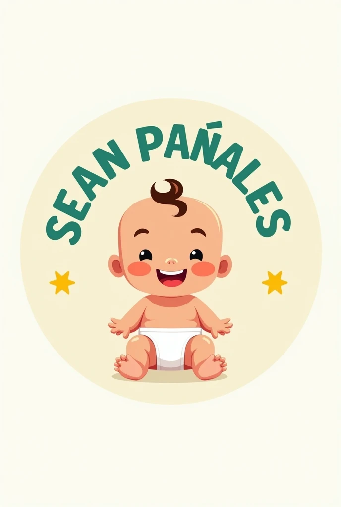 Create a logo for a pampers company that says "SEAN diapers" in Spanish and in the center there is a small child with a diaper, and the logo is circular