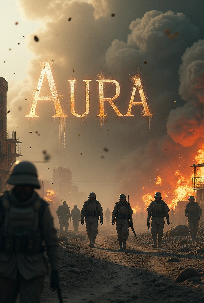 MAKE A VERY REALISTIC IMAGE, full of war effects and the name "Aura" well highlighted