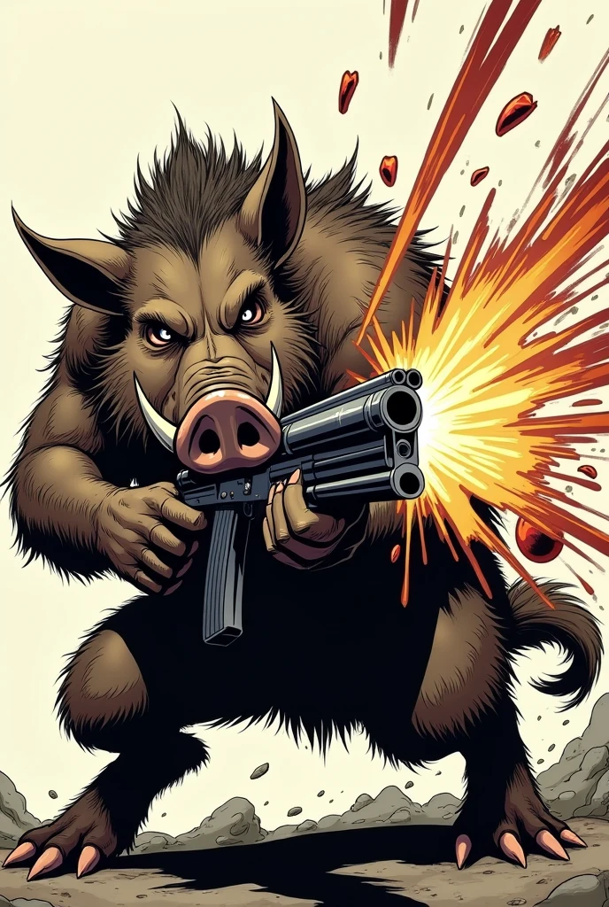 Manga boar ,3/4 face, gun , targets 