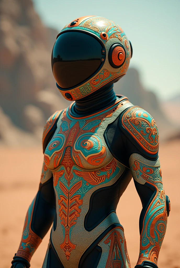 Aztec stylized sci fi space suit 