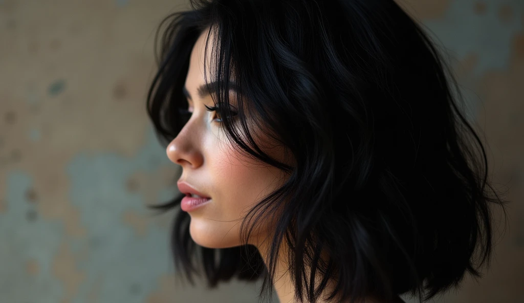 Beautiful black haired woman, Profile 