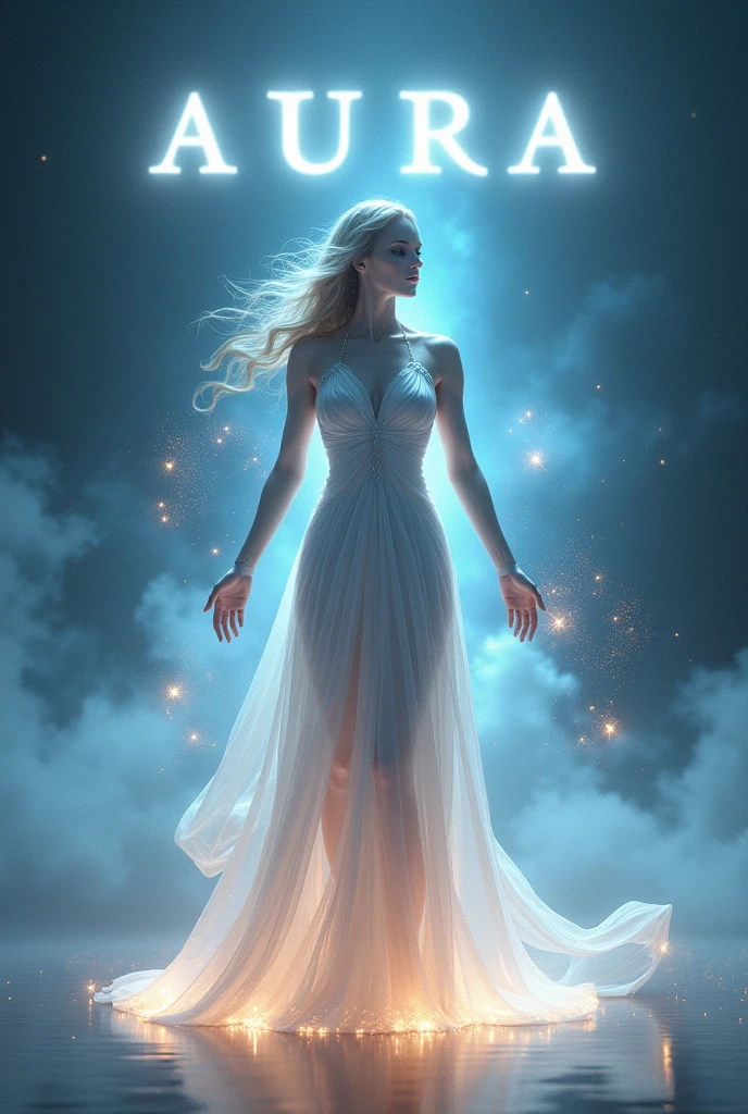 Make an image with the name "Aura" well highlighted along with an Olympic Goddess 