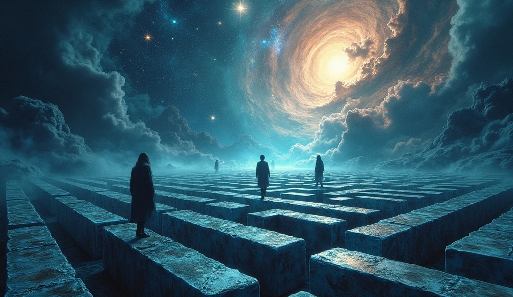 Cosmic maze where walls are made of solidified thoughts and doubts