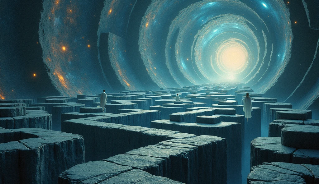 Cosmic maze where walls are made of solidified thoughts and doubts