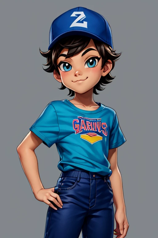 a cartoon character with a baseball cap and blue pants, Garoto adolescent, cartoon illustration, cartoon character, cartoon image, simple cartoon style, cartoon style illustration, Garoto adolescent, in cartoon style, cute cartoon character, male teenager,  adolescent, cute cartoon style, young spanish man, colorful illustration, avatar for website, cartoon cute, attractive tomboy girl, cartoon art style