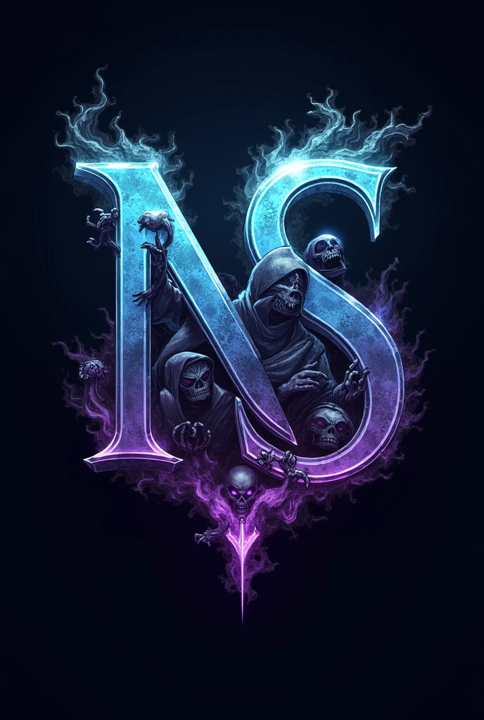Based on the characters available in the Marvel Contest of Champions mobile game, Use the initials N.S., o nome Necropolis Squad, and the characters from the game mentioned and create a logo.