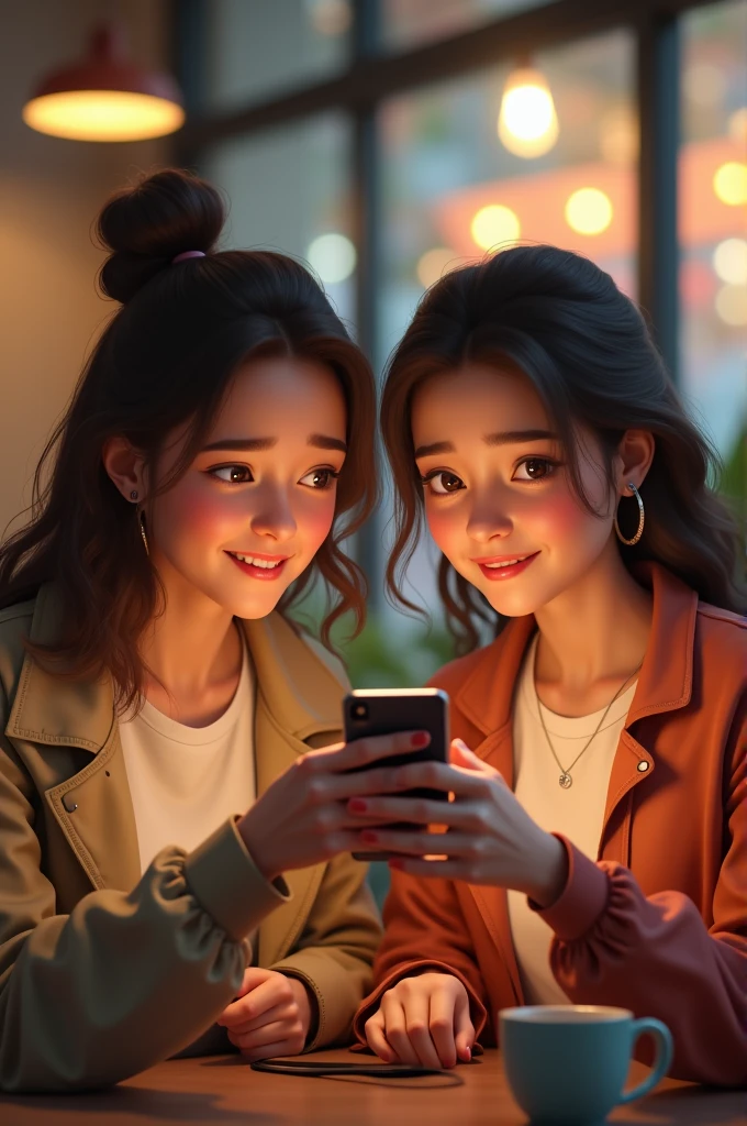 One asking her best friend for help on her cell phone