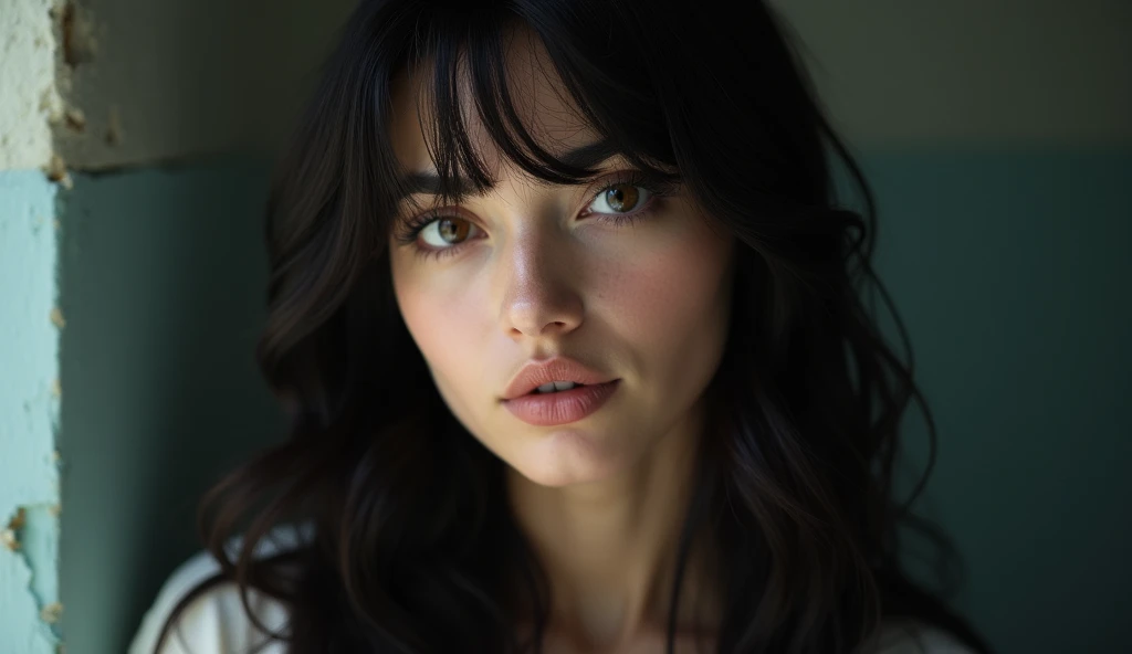 Beautiful black haired woman, looking at the camera, photo ultra realistic, cinematic