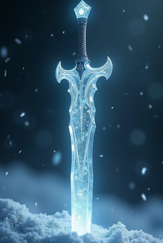 Ice sword with frozen blade and silver handle
