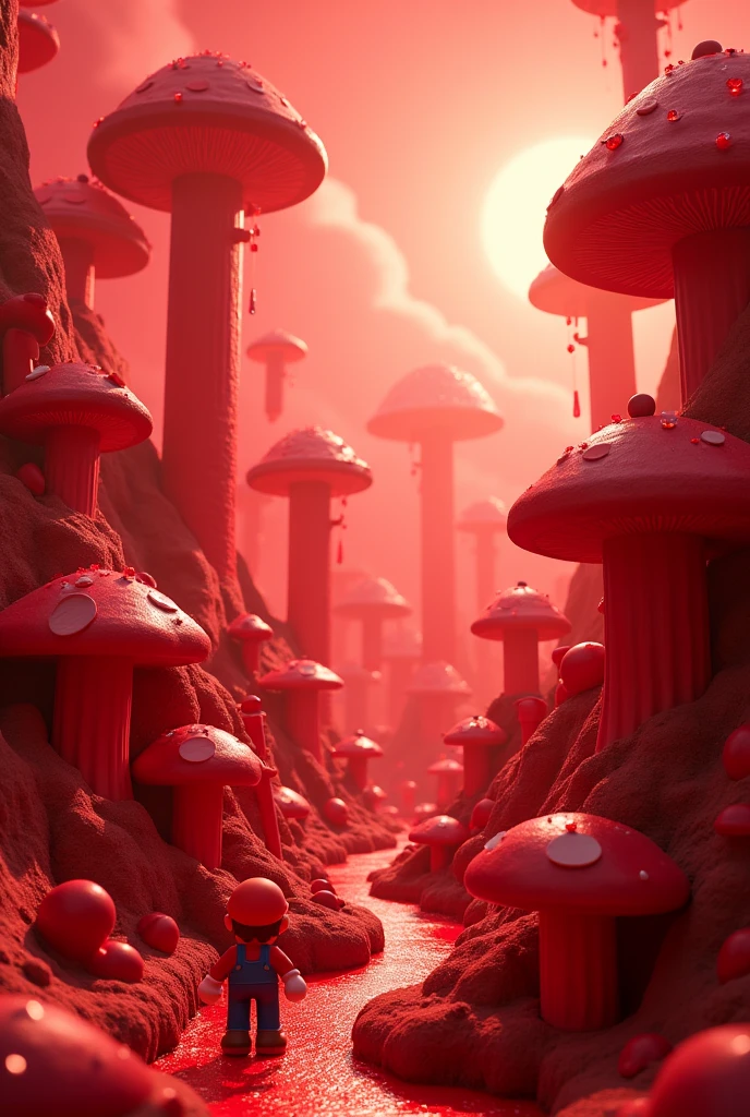 Create a Mario Bros inspired landscape completely in red tones