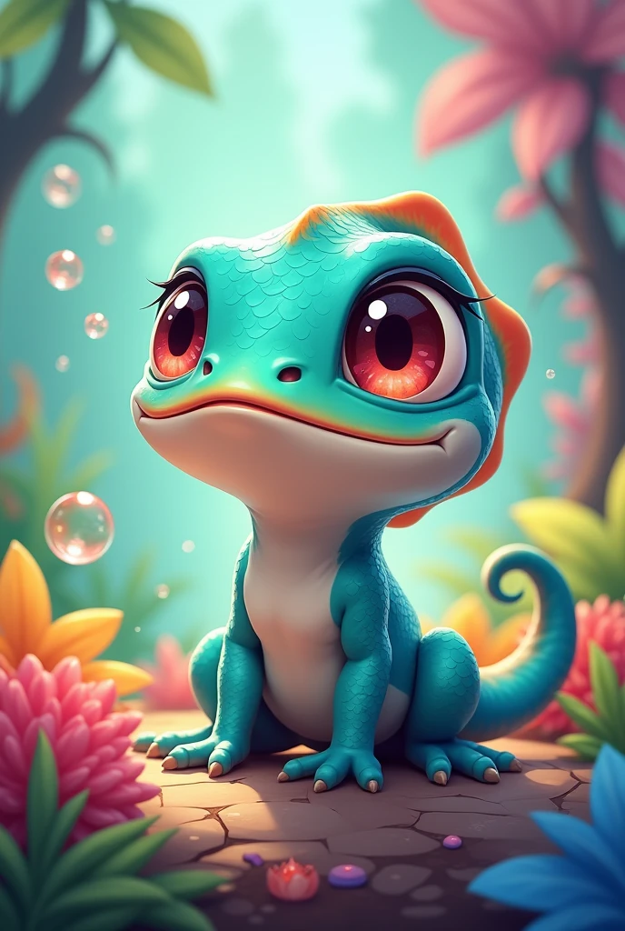 Cute chib chameleon bipedal game mascot