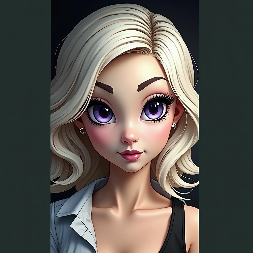 Hyperrealistic photo of the perfect spunky age girl, perfect makeup, I think, arched eyebrows, long, thick eyelashes, black eyeliner, purple eyeshadow, Perfect sexy face, Cute little nose, curved lips, pomade, perfect breasts, press, thin waist, perfect ass, mechanical suits, realistic nipples,