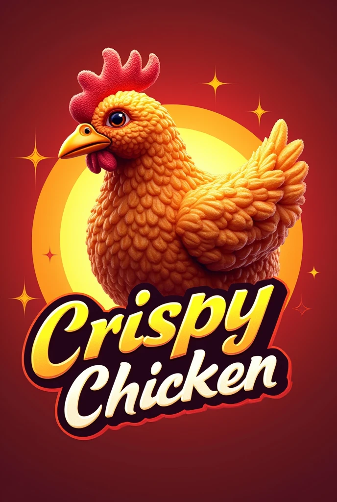 Make a broaster chicken logo called "Crispy Chicken" that is written, Use bright colors, to make the broaster chicken look crispy, make it a little more realistic, Get inspired by KFC