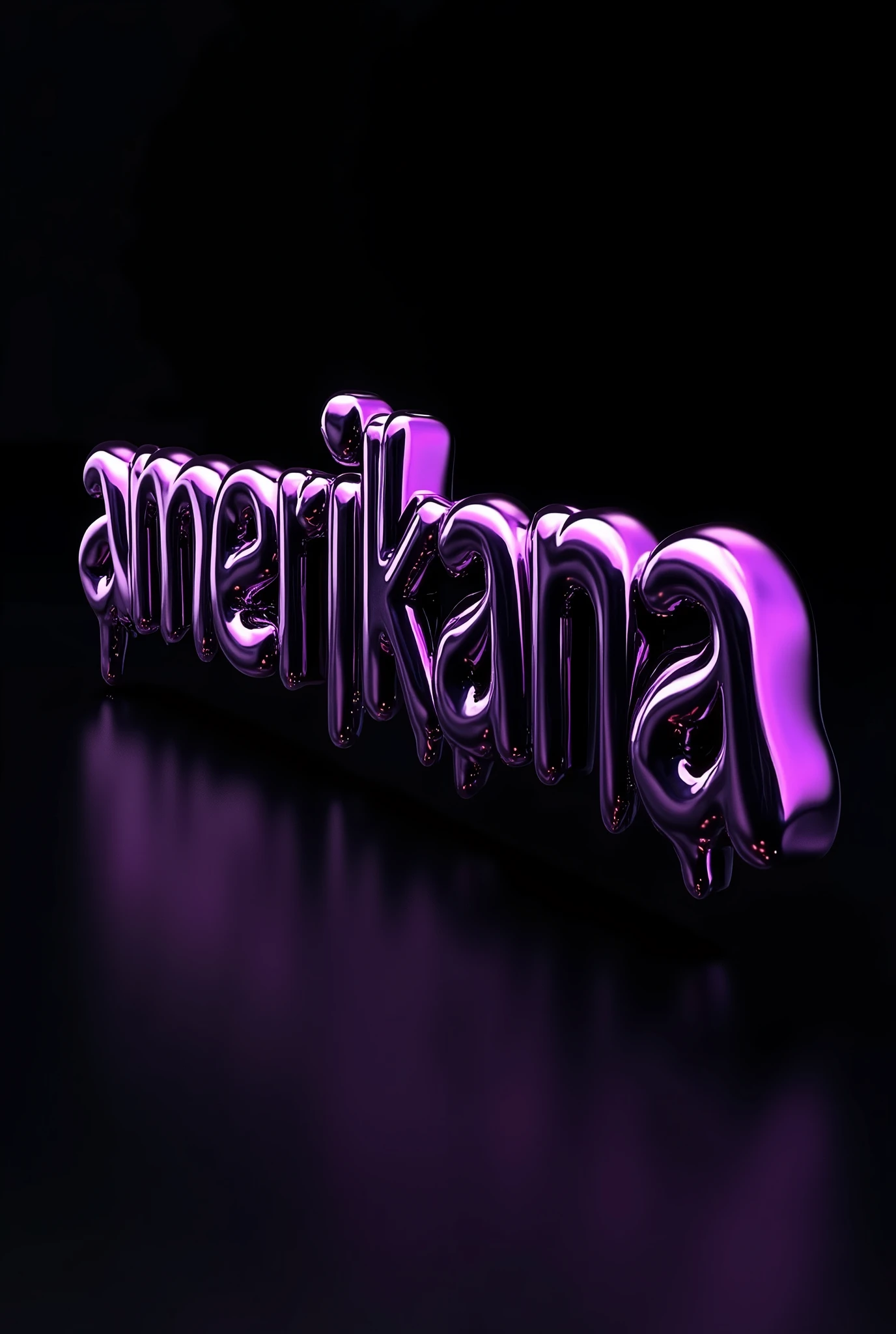 Prompts word "AMERIKANA" in Portuguese language in dark purple chrome color with black background, electronic melted appearance